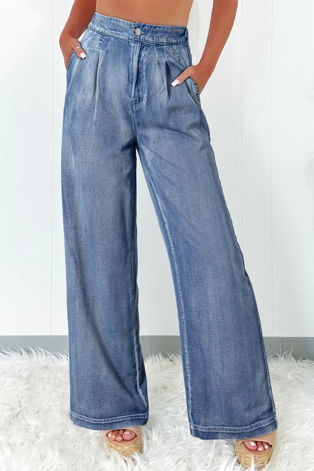 Grannie Dusk Blue Acid Wash Wide Leg High Waist Jeans