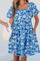 Bowly Blue Floral Puff Sleeve Babydoll Mini Dress