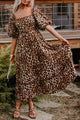 Sacha Brown Leopard Print Bubble Sleeve Square Neck Maxi Dress