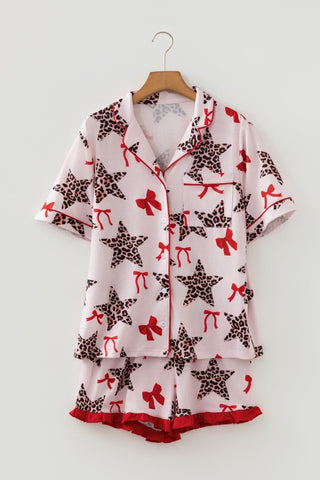 Maria Leopard Star Bow Tie TWo Piece Pajama Sets
