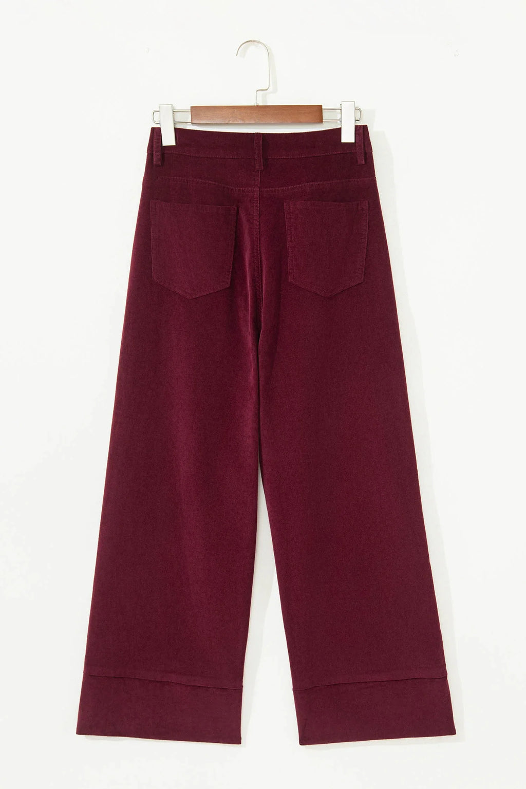 Jady Burgundy Corduroy Solid Color High Waist Wide Leg Pants