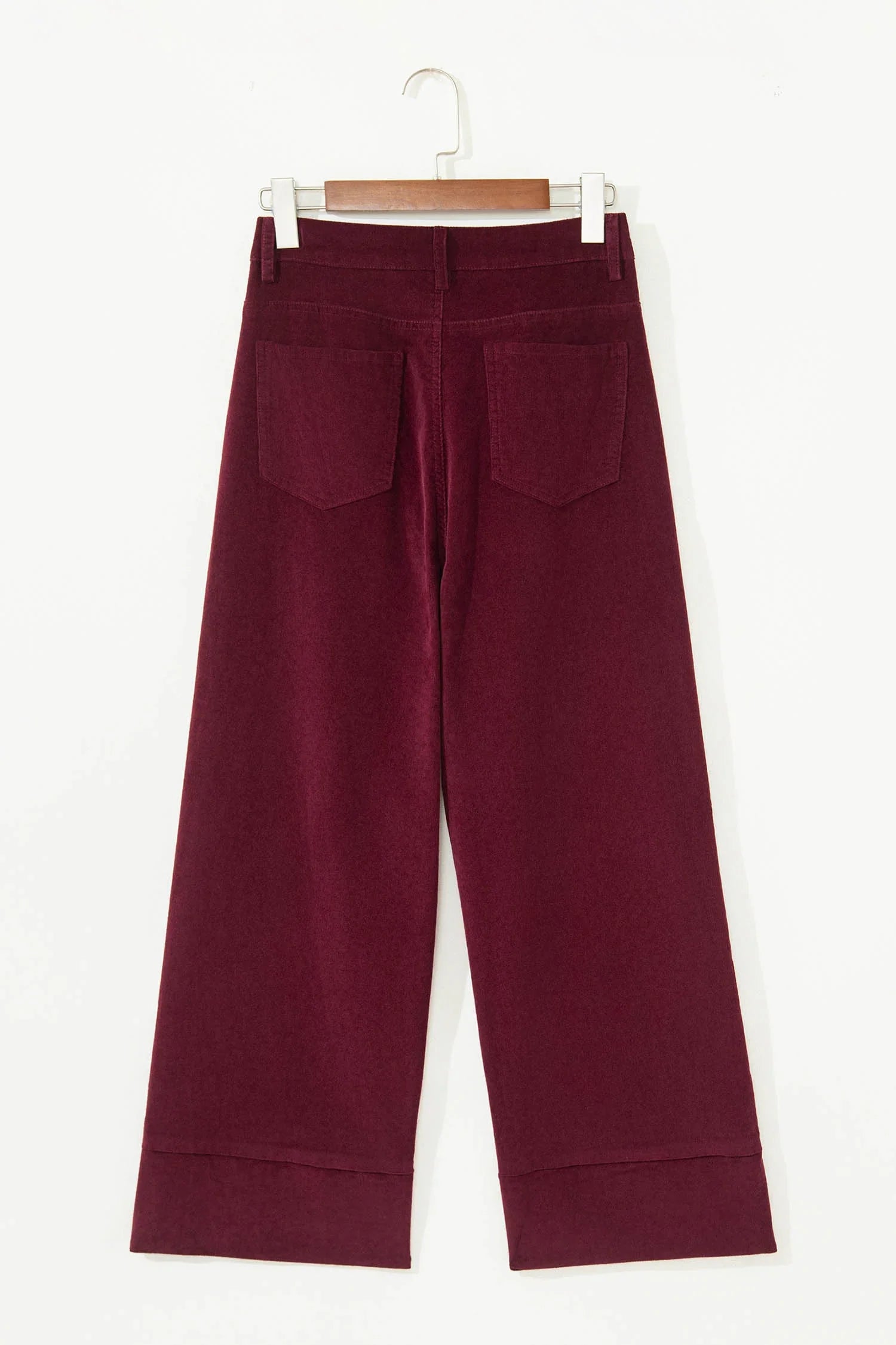 Jady Burgundy Corduroy Solid Color High Waist Wide Leg Pants