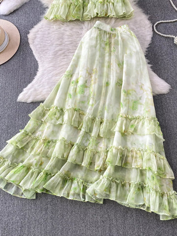 Amelia Floral Print Ruffle Hem Two Piece Sets