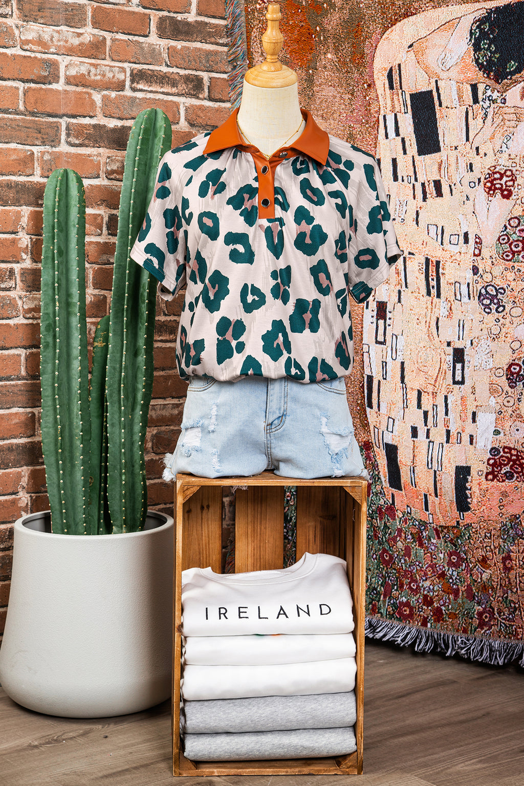 Casual Leopard Print contrast Collared  Sleeve