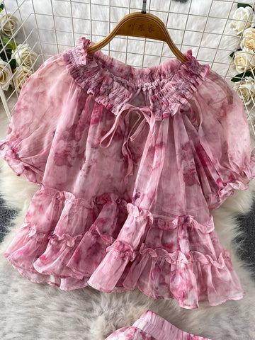 Amelia Floral Print Ruffle Hem Two Piece Sets
