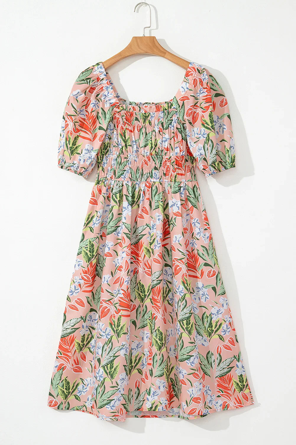 Brooklyn Apricot Pink Floral Smocked Bust Bubble Short Sleeve Maxi Dress