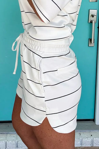 Sandra Stripe Half Sleeve Drawstring Two Piece Sets