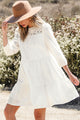 July White Floral Lace Patchwork Bracelet Sleeve Tiered Mini Dress