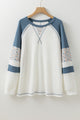 Maine White Floral Patchwork Waffle Knit Raglan Top