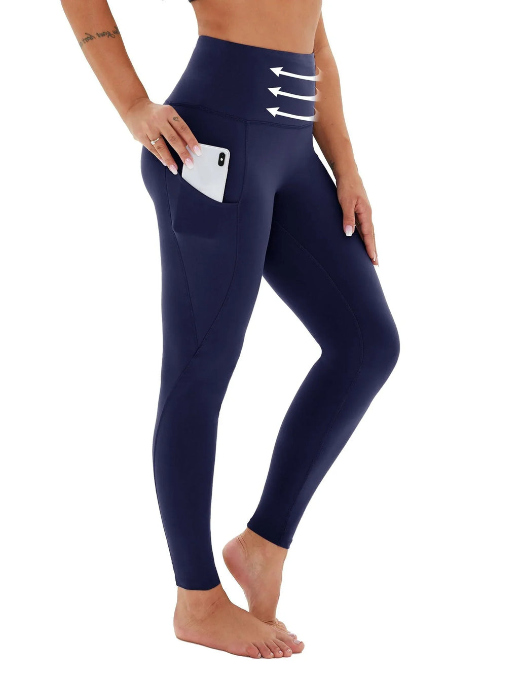 Cropped High-Waisted Yoga Pants with Diagonal Pockets