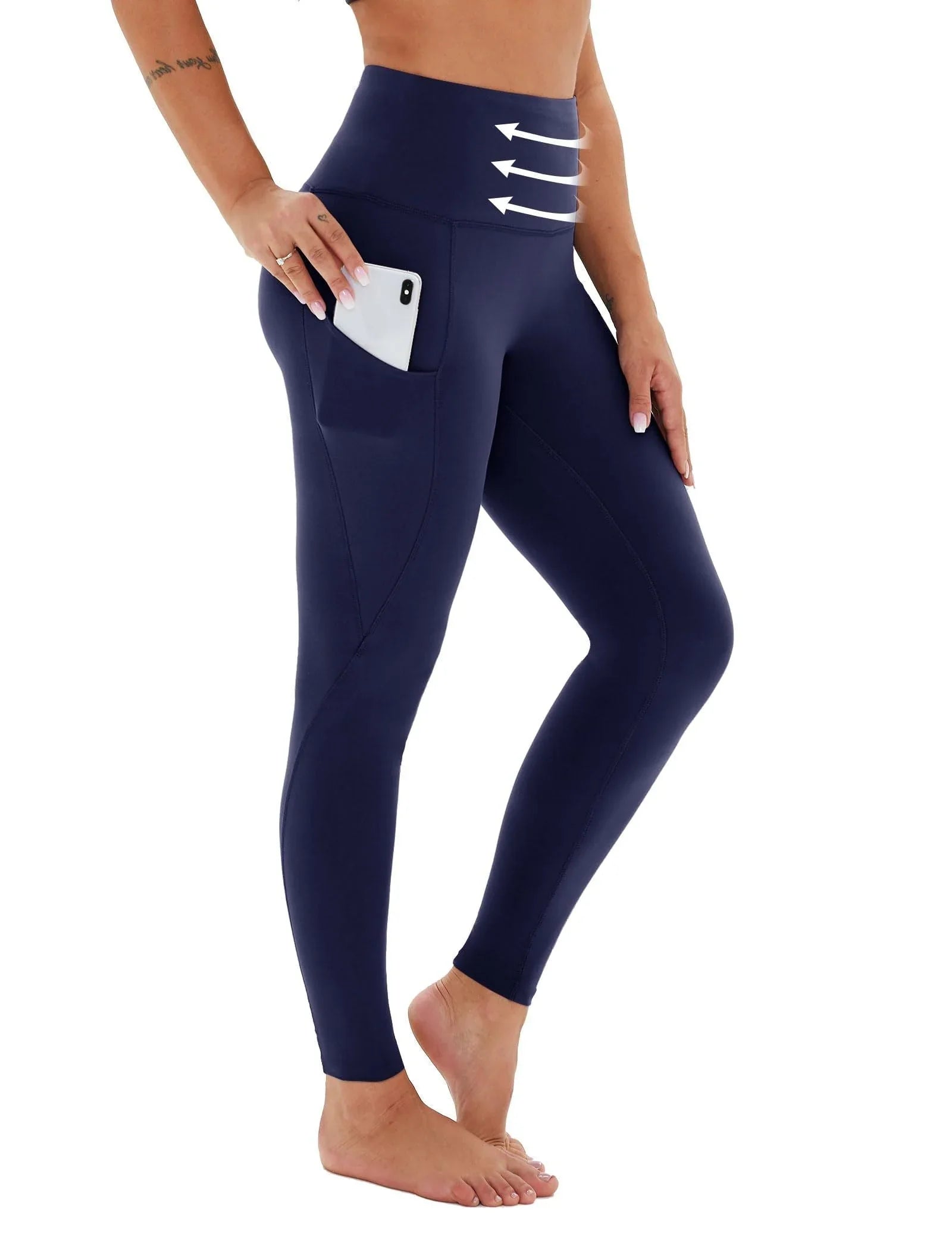 Cropped High-Waisted Yoga Pants with Diagonal Pockets