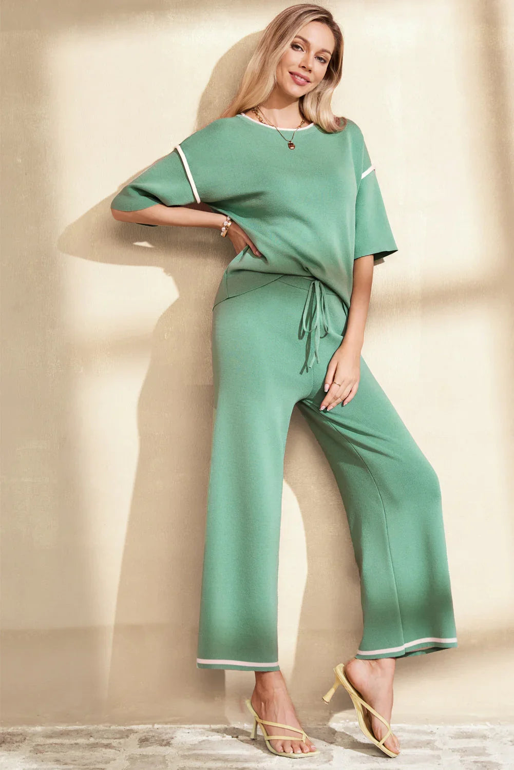 Wanda Contrast Trim and Drawstring Two Piece Set