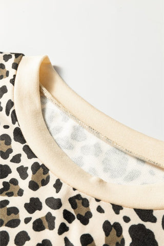Aliss Leopard Contrast Trim PulloverTwo Piece Sets