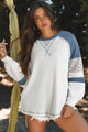 Maine White Floral Patchwork Waffle Knit Raglan Top