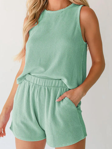 Diana Round Neck Sleeveless Two Piece Sets