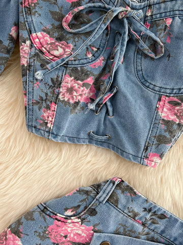 Ali Floral Print Sweetheart Neck Two Piece Sets