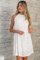 Millan White Lace Sleeveless Knot Hollow Out Back Tied Waist Mini Dress