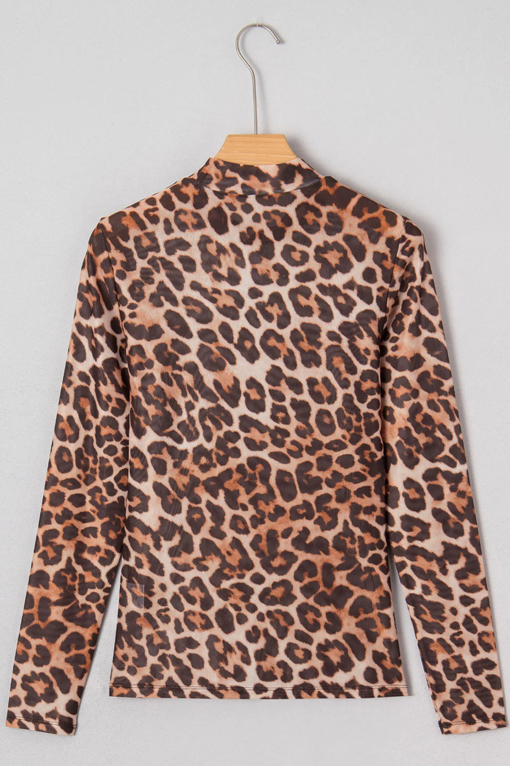 Brown Plus Size Mock Neck Leopard Mesh Top
