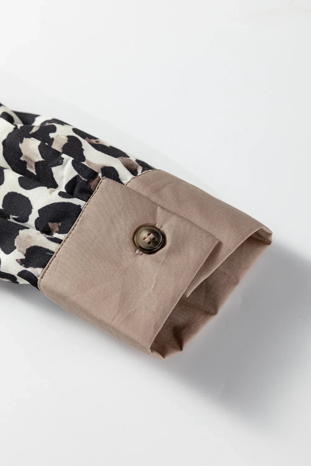 Multicolour Leopard Print Contrast Patchwork Cuffs Button Collared Top