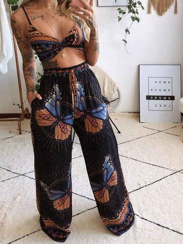 Anabelle Boho Butterfly Print Two Piece Sets