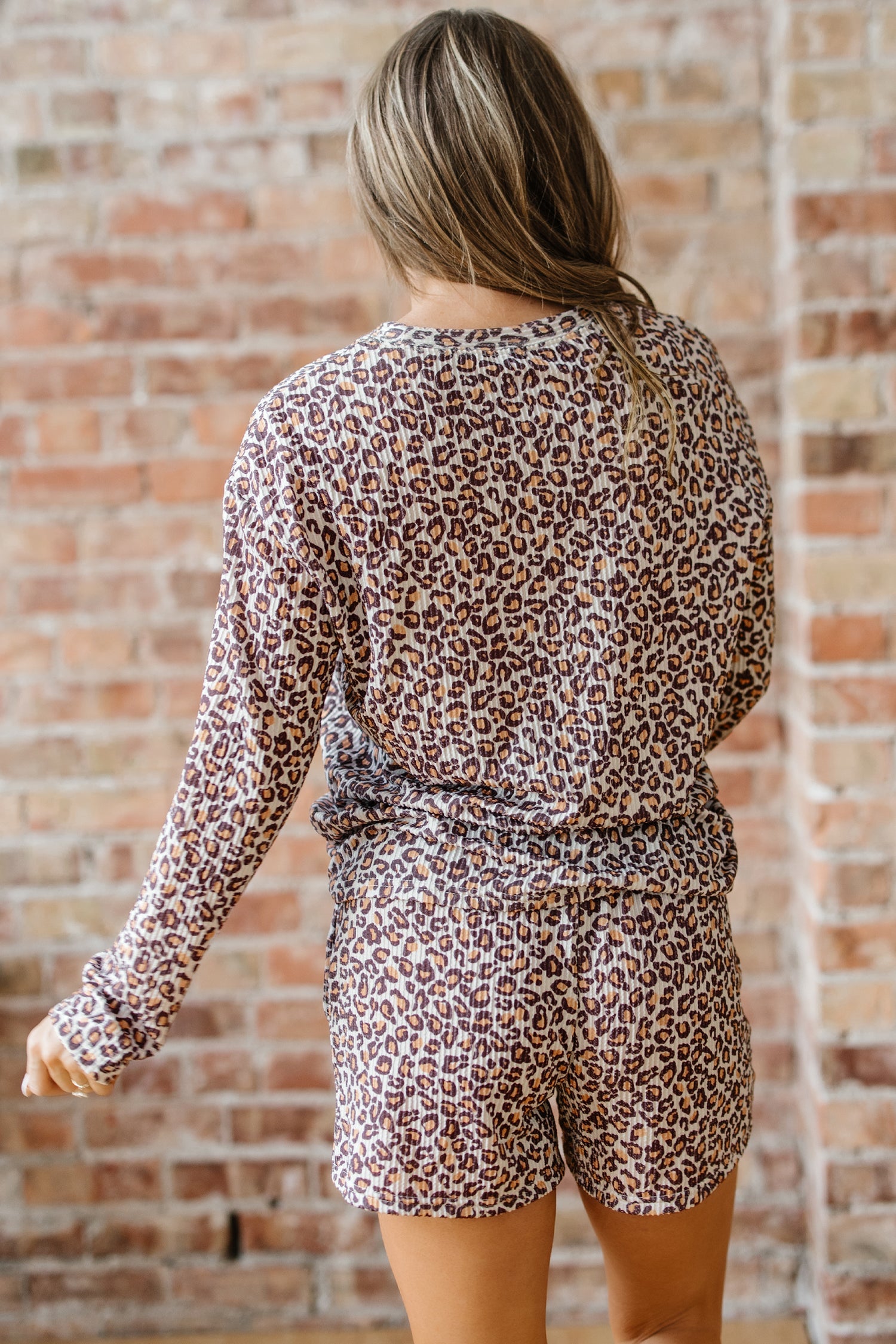 Ana Leopard Ribbed Long Sleeve Two Piece Sets