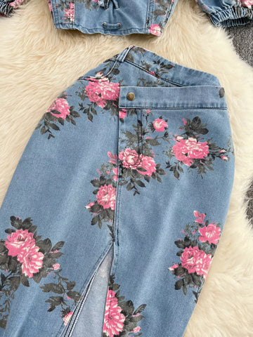 Ali Floral Print Sweetheart Neck Two Piece Sets