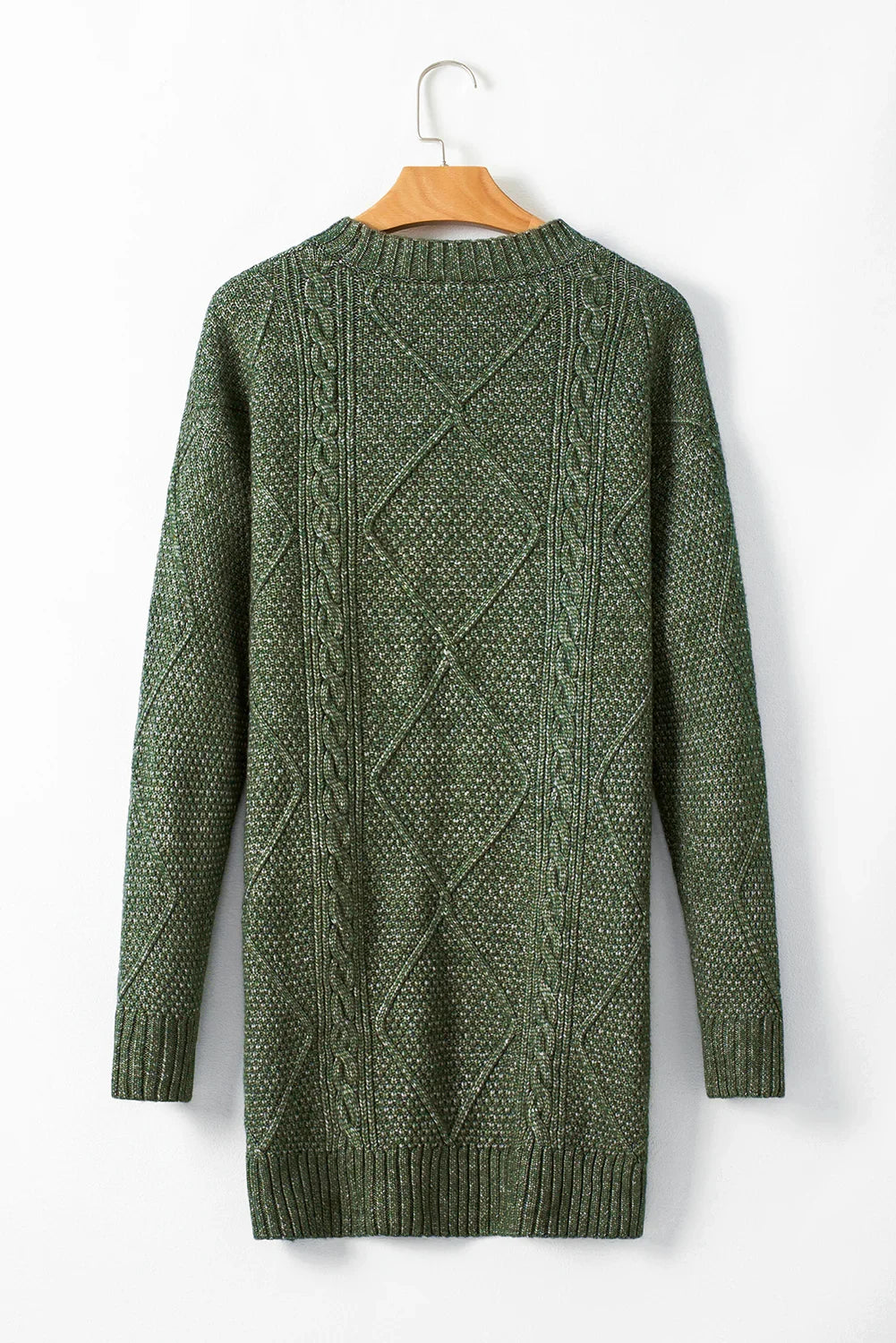 Candy Mist Green Cable Knit Drop Shoulder Loose Fit Sweater Dress