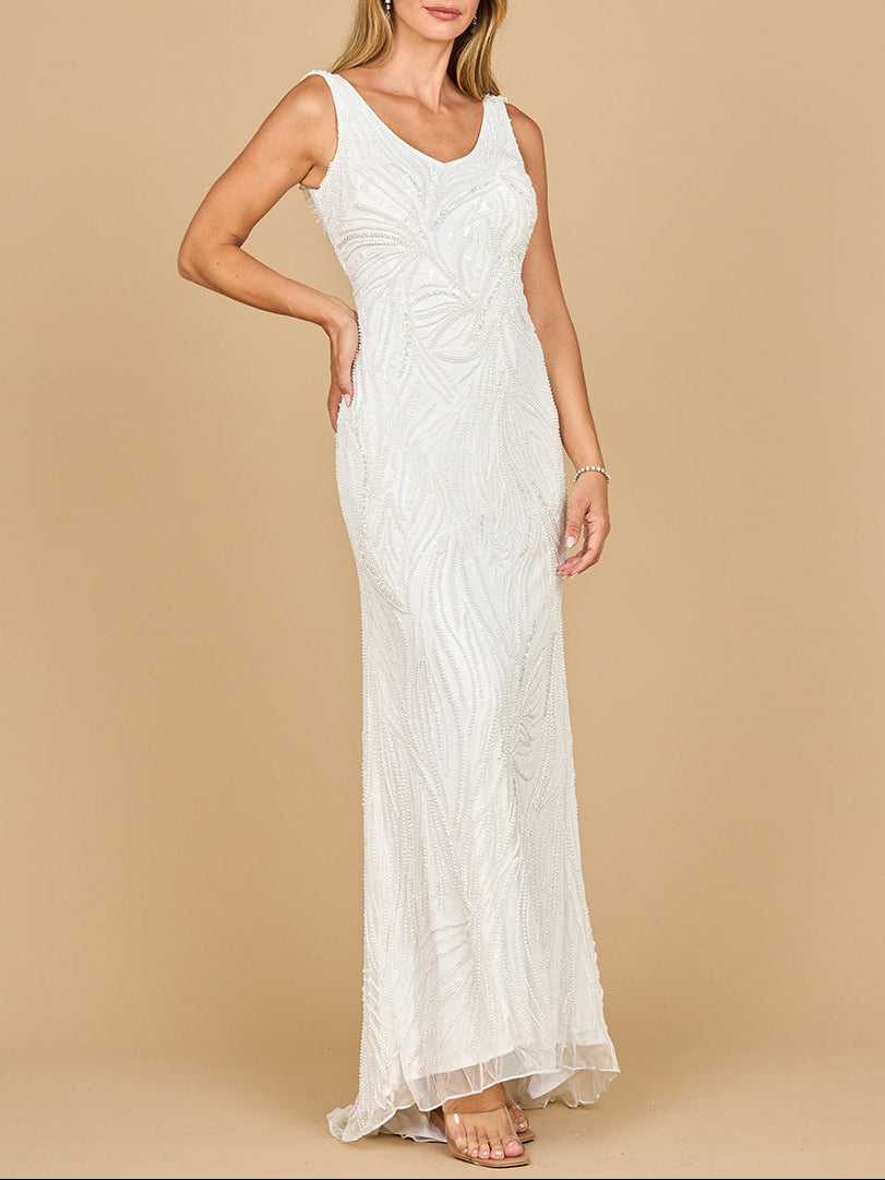 El Farolito Beaded Draped Cowl Back Wedding Gown