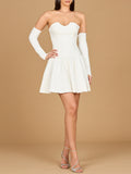 Bridal Strapless A-line Cocktail with Fingerless Gloves Dress