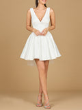 Happy Ever After V Neck, A-Line Bridal Short Dress with Veil