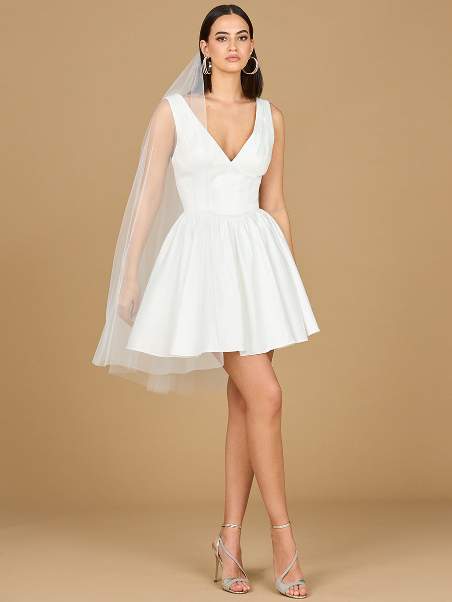 Happy Ever After V Neck, A-Line Bridal Short Dress with Veil