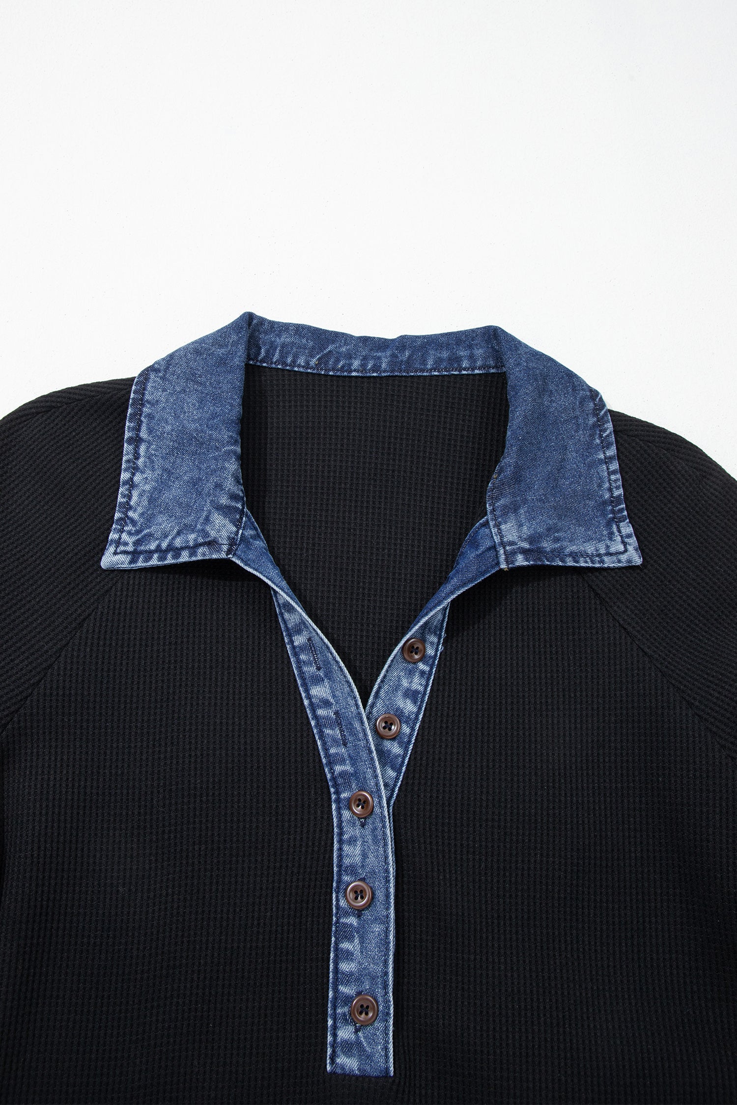 Waffle Knit Trim  Polo Collar