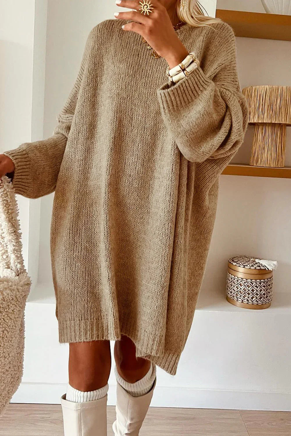 Green Oversize Drop Shoulder Slouchy Sweater Dress