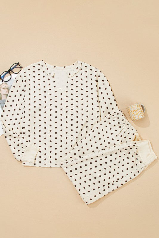 Milka Polka Dot Waffle Lounge Two Piece Sets