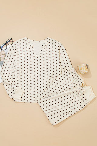 Milka Polka Dot Waffle Lounge Two Piece Sets