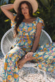East Harlem Yellow Floral Allover Print Shirred Cut Out High Waist Jumpsuit
