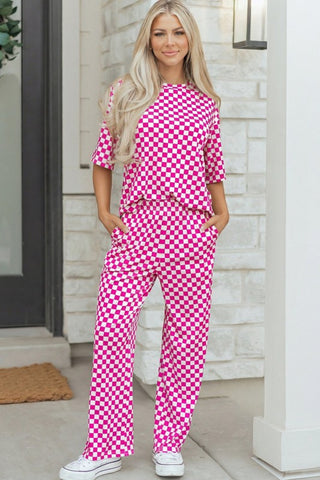 Vivian Checker Short Sleeve Two Piece Sets