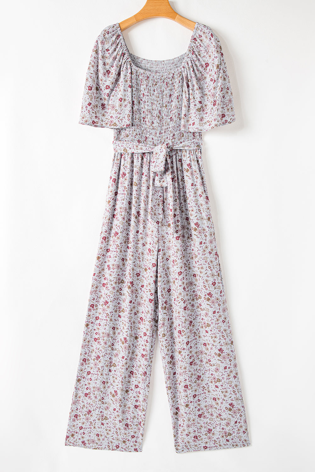 Floral Smocked Short Sleeve Wide Leg Jumpsuit