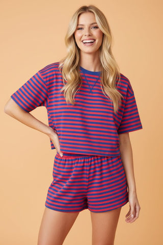 Victoria Stripe Short Sleeve Two Piece Sets