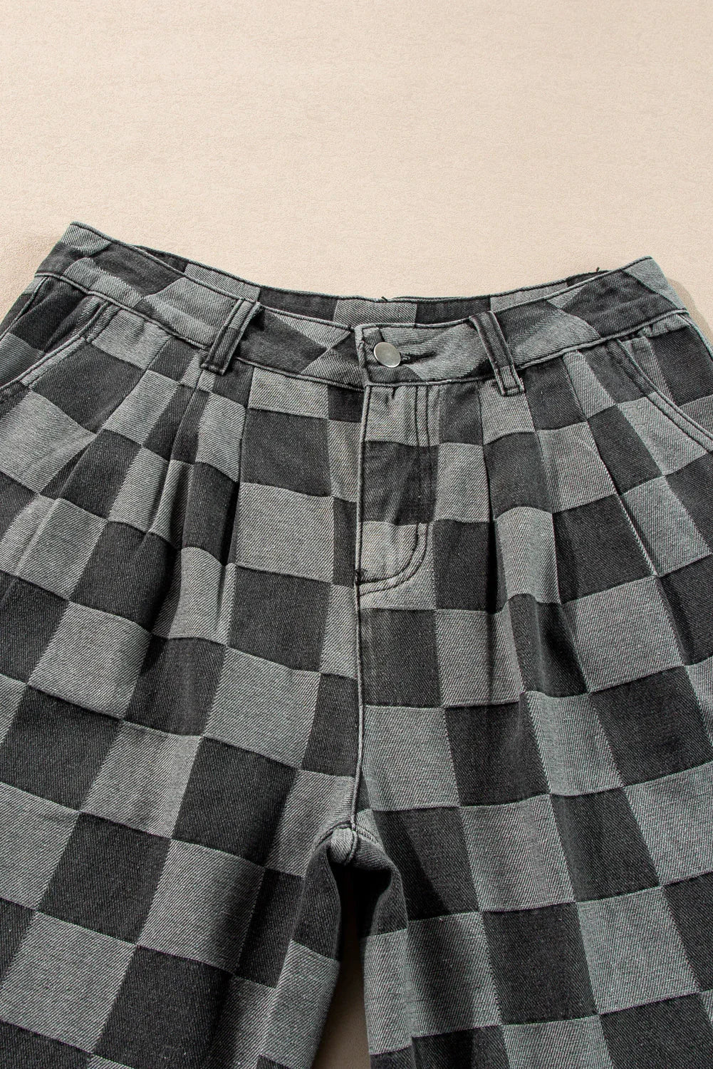 Dusk Blue Checkered Light Washed Wide Leg Jeans