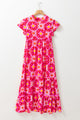 Kathy Strawberry Pink Geo Print V-neck Maxi Dress