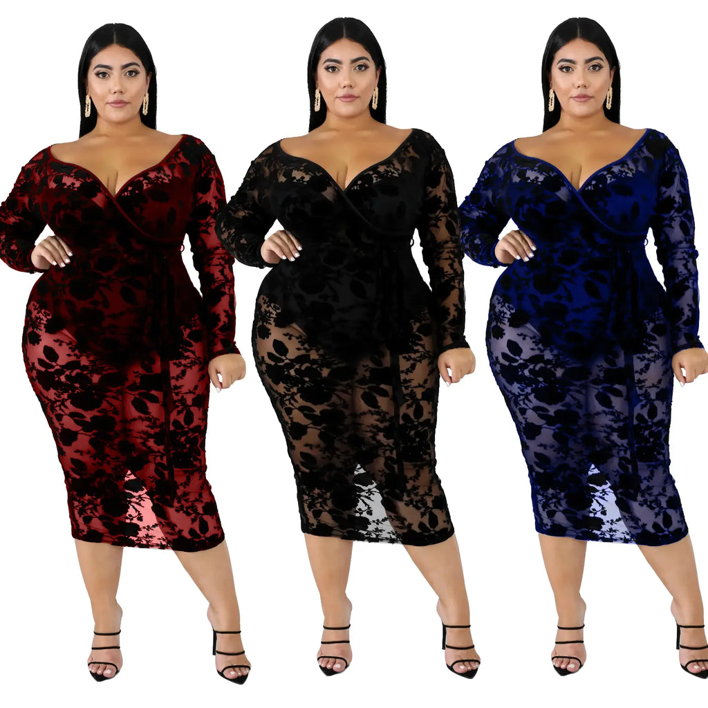 TMWEVN Plus Size Black Lace Bodycon Dress