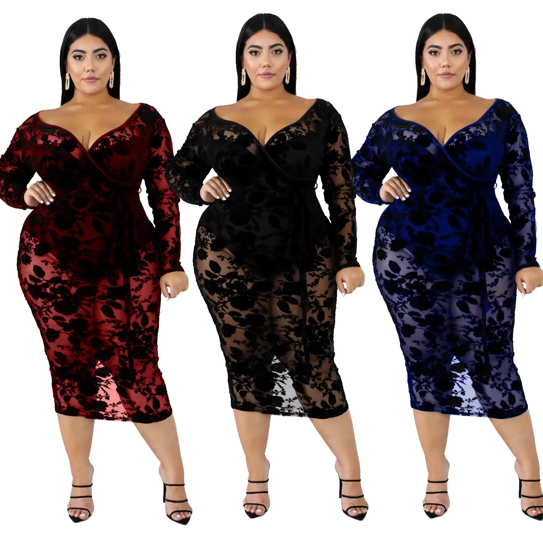 TMWEVN Plus Size Black Lace Bodycon Dress