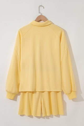 Sarah Solid Buttoned Collar Pullover Two Piece Sets