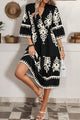 Rubie Black Western Geometric Print 3/4 Sleeve Loose Midi Dress