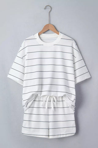 Sandra Stripe Half Sleeve Drawstring Two Piece Sets