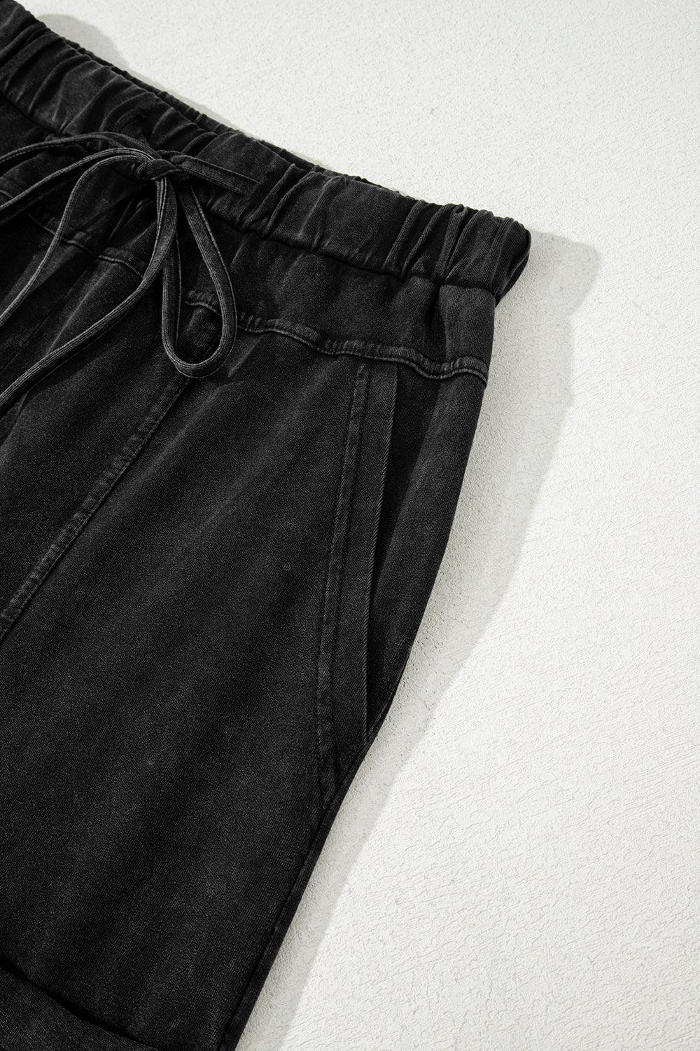 Mineral Wash Reverse Seam Drawstring Elastic Waist Pants