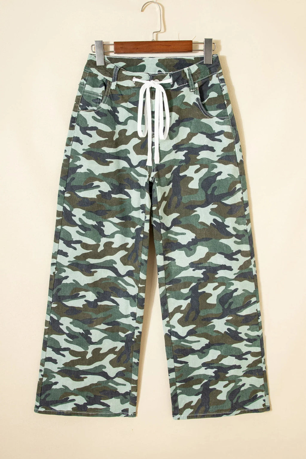 Camo Wide Leg Drawstring Denim Pants