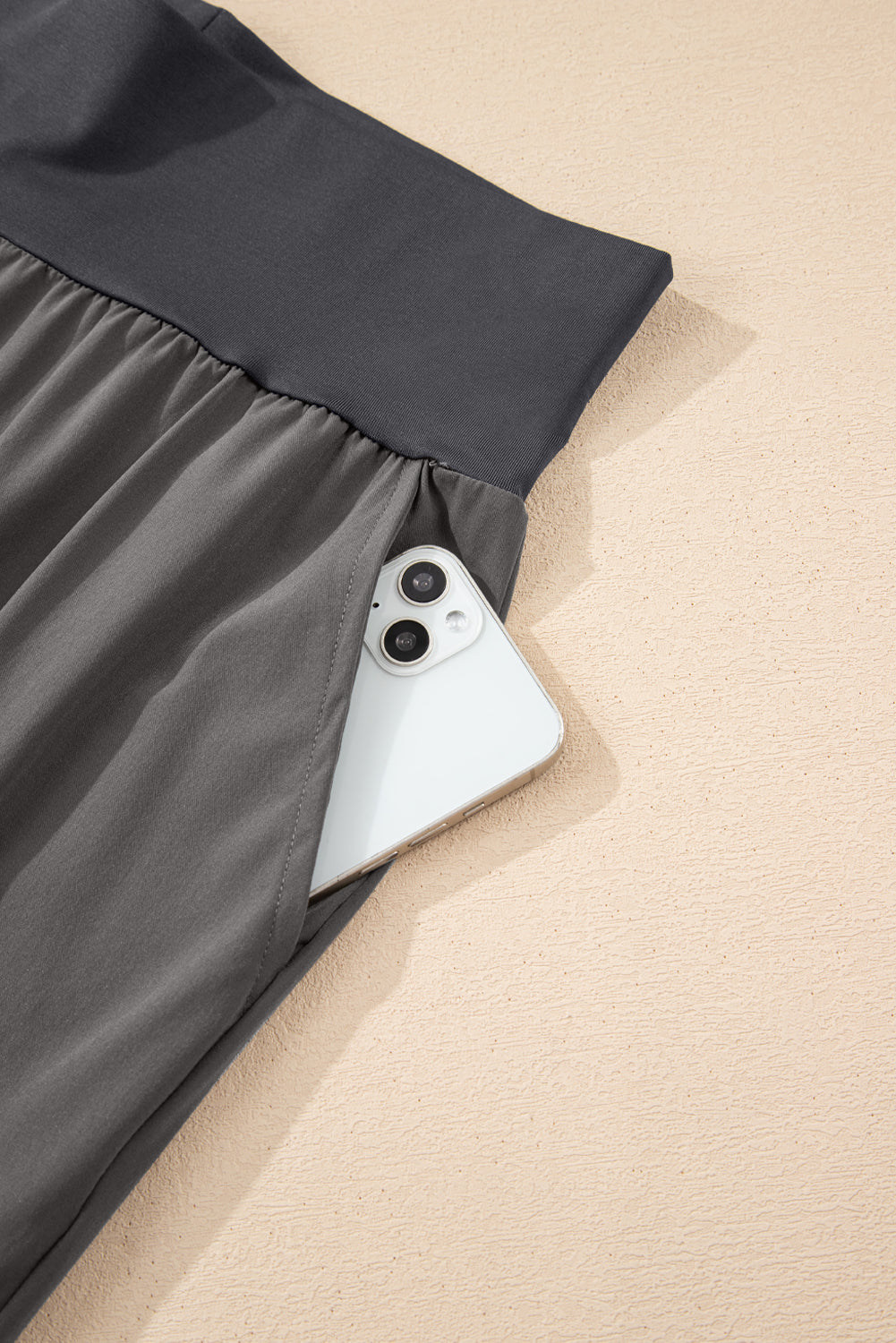 Solid Elastic High Waist Pocketed Cargo Jogger Pants