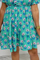 Uptown Girl Green Floral Print Frilly Smocked Detail High Waist Mini Dress